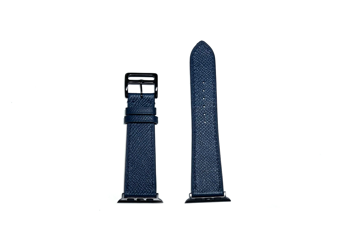 42/44/45MM Calfskin Leather Watch Strap - Navy Blue